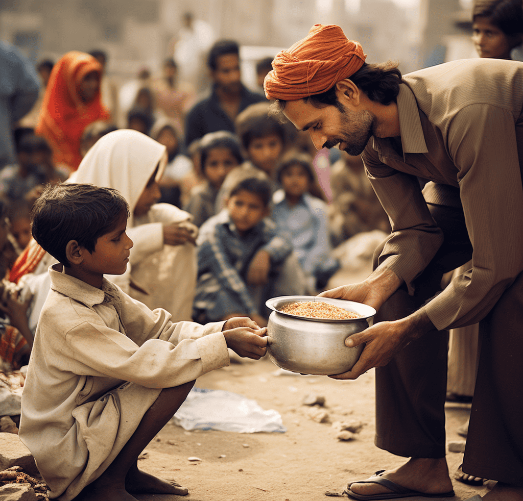 Man giving food out to a child